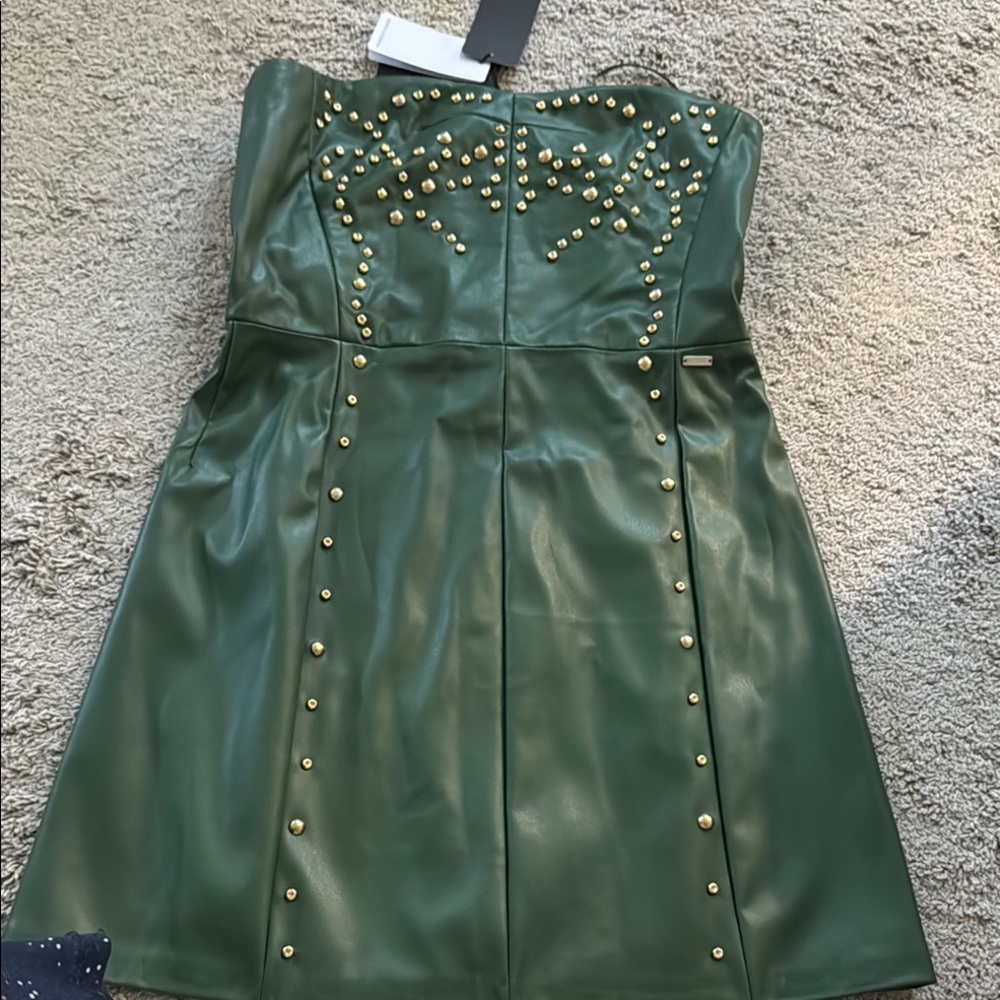 Armani Exchange Green and Gold Strapless Sheath Dress